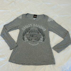 Harley-Davidson Women's Winged Gray B & S Logo w/ Rhinestones Long Sleeve Top S
